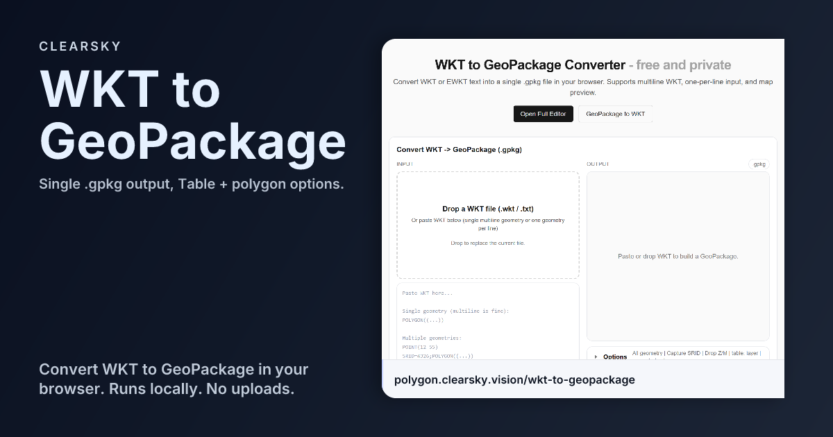 WKT to GeoPackage Converter — Single .gpkg output | ClearSKY